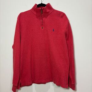 Polo Ralph Lauren Pullover Sweater Men L Red 1/4 Zip Blue Pony Preppy Classic